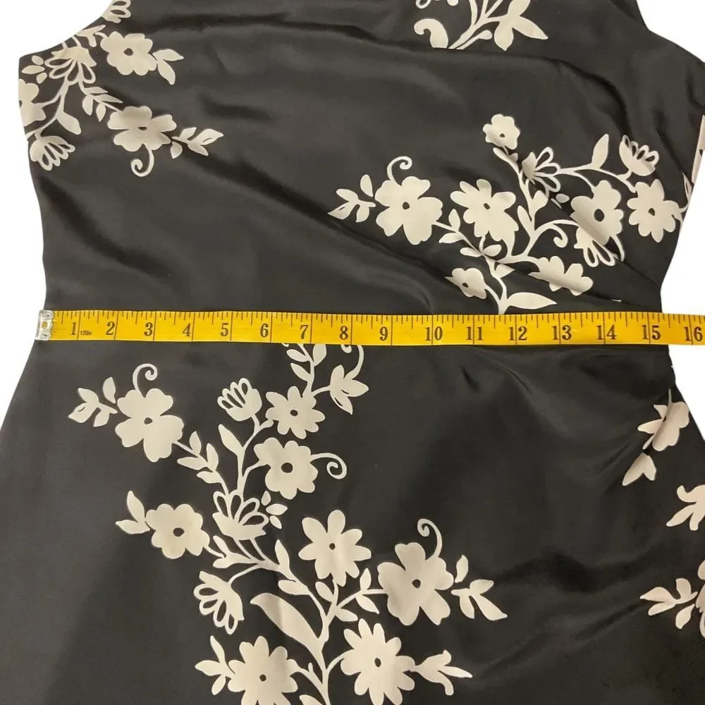 David Warren New York Black Floral Sleeveless Sheath Dress Size 8 100% Silk - Picture 7 of 11